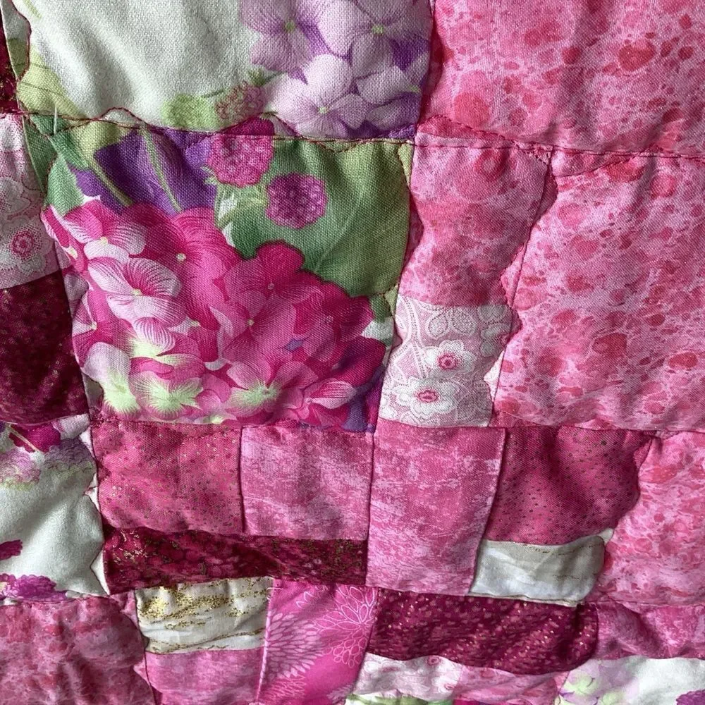 NWT. Hand Crafted Gold and Pink Hydrangea Lap Quilt